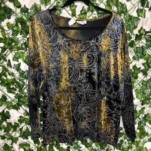 Beautiful goldish brown blue and black paisley fairy core long sleeve top